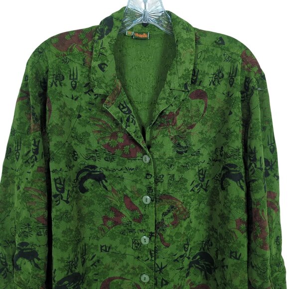 Vintage Tianello Green Womens Blouse XS 100% Tencel Button Front Asian Inspired - Picture 4 of 16